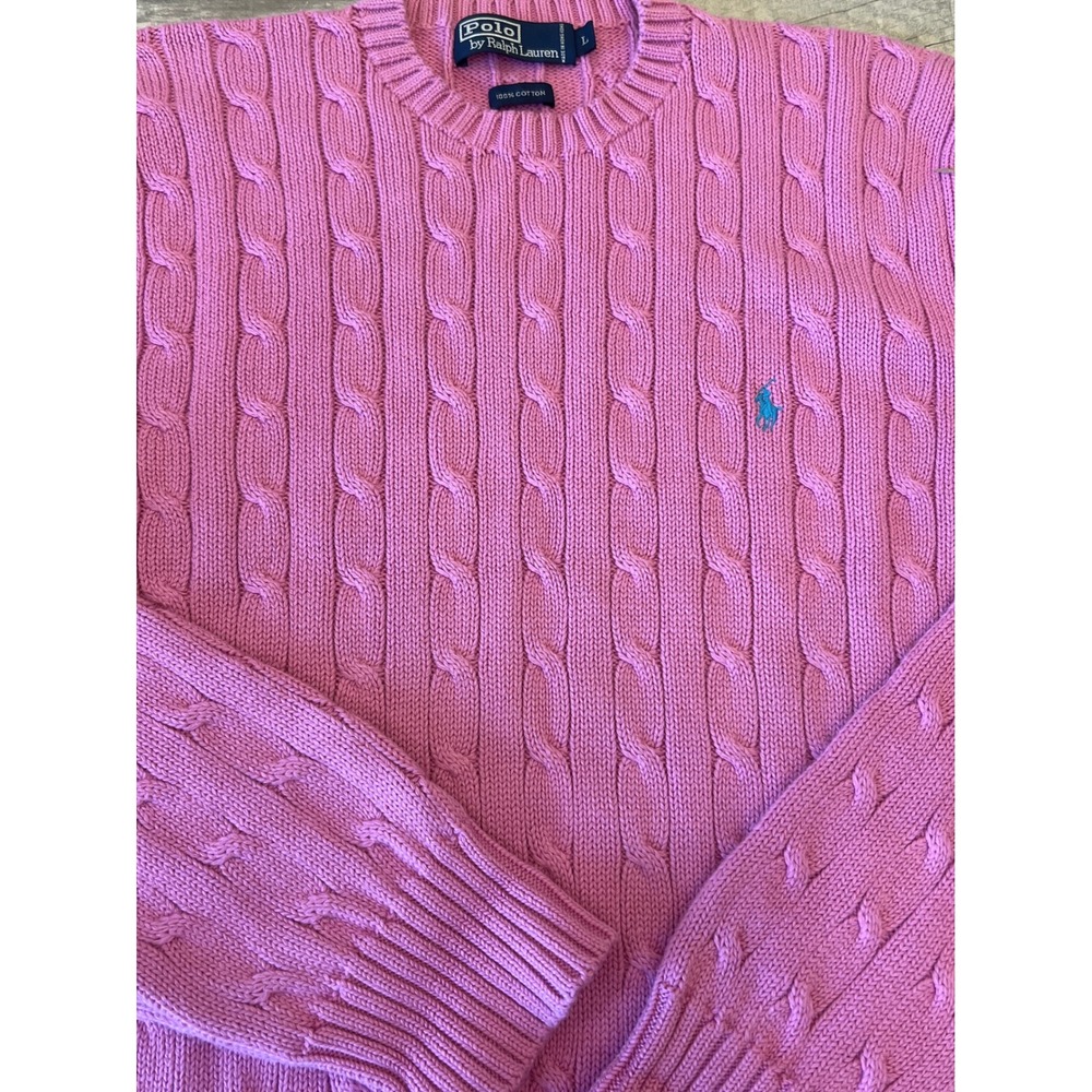 Polo by Ralph Lauren Pink Cable-Knit Crewneck Sweater